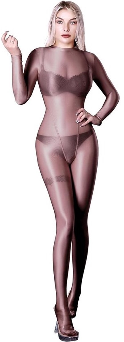 Dameslange Mouwen Ultradunne Catsuit – Glanzende Jumpsuit voor Elke Gelegenheid