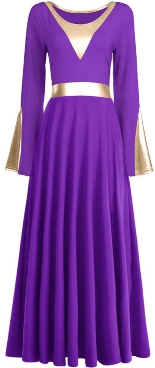 Lange Dansjurk Dames voor Lofprijzing, Kerk en Gebed - Metallic Maxi Jurk met Wijde Mouwen