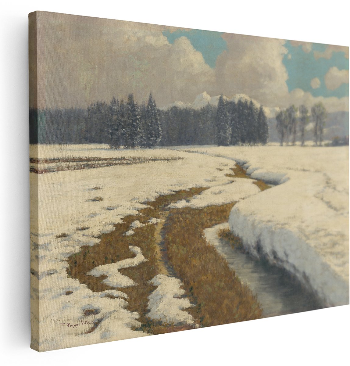 Artaza Canvas Schilderij Landschap - 160x120 cm - Groot - Wanddecoratie Winter - Muurdecoratie Bomen - Decoratie Sneeuw Natuur - Kamer Accessoires