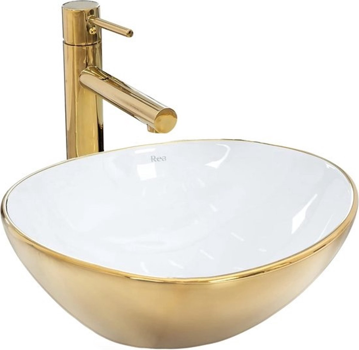 Ovale Keramische Wastafel voor Badkamer aanrechtblad - Goud Wit