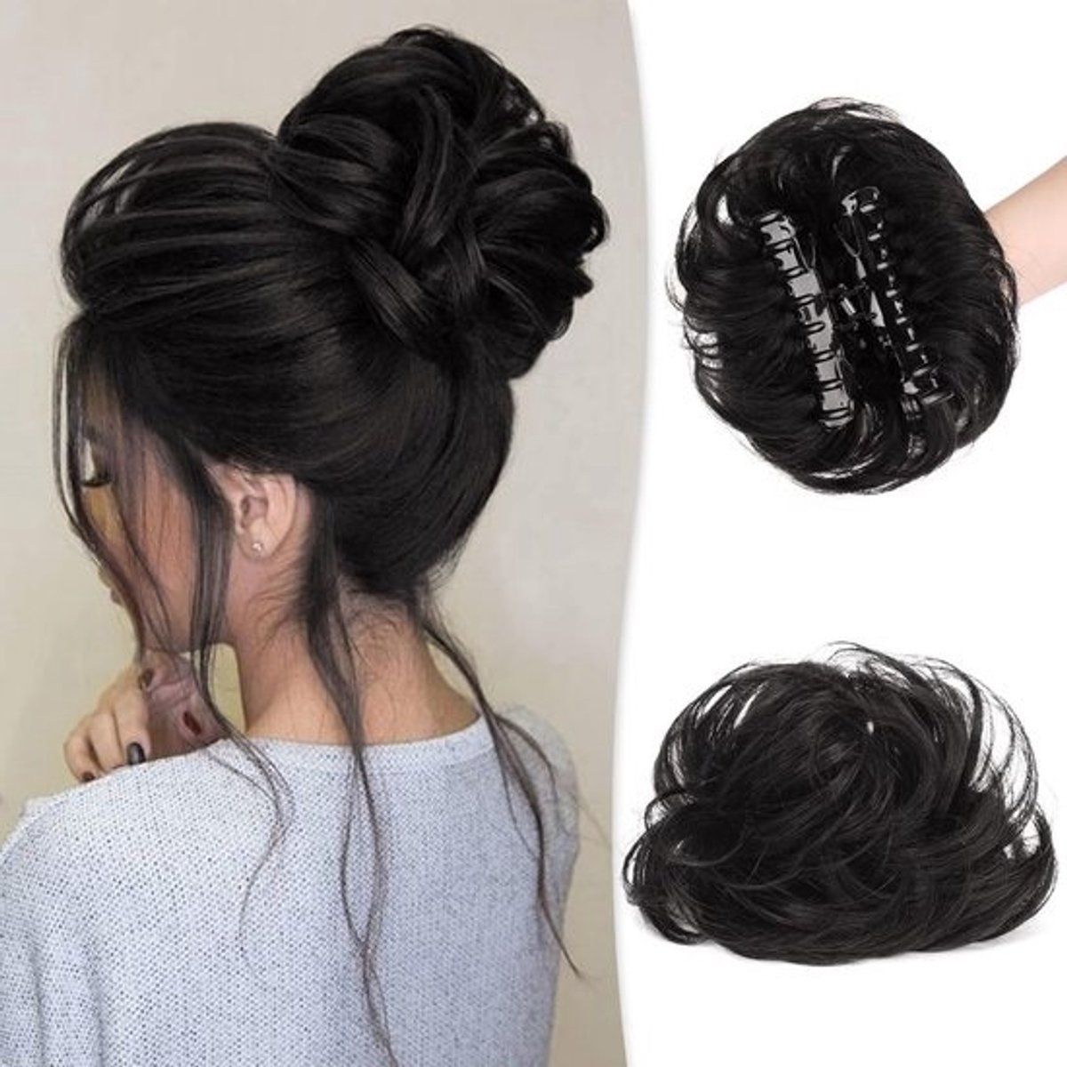 Golfend Haarstuk in Rommelige Knot - Clip-in Chignon Haarverlenging voor Dames