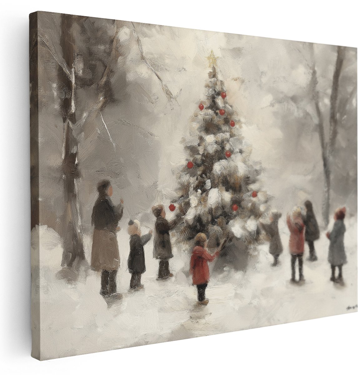 Artaza Canvas Schilderij Winterlandschap - 160x120 cm - Groot - Wanddecoratie Kerstboom - Muurdecoratie Sneeuw - Decoratie Kinderen Kerst - Kamer Accessoires