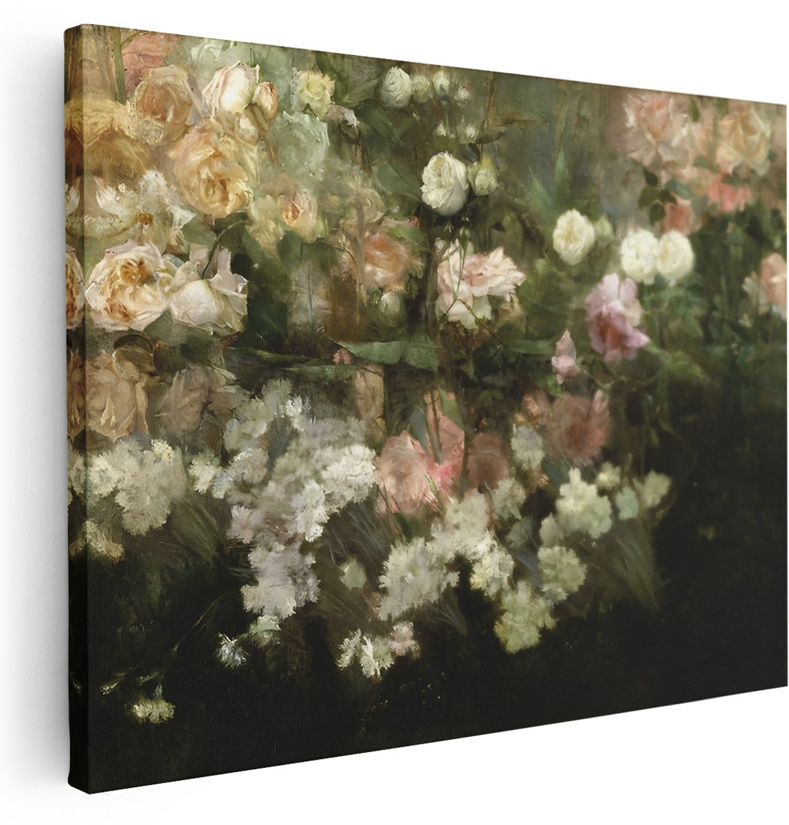 Artaza Canvas Schilderij Rozen - 160x120 cm - Groot - Wanddecoratie Stilleven - Muurdecoratie Bloemen Vintage - Decoratie Woonkamer Romantisch - Wit