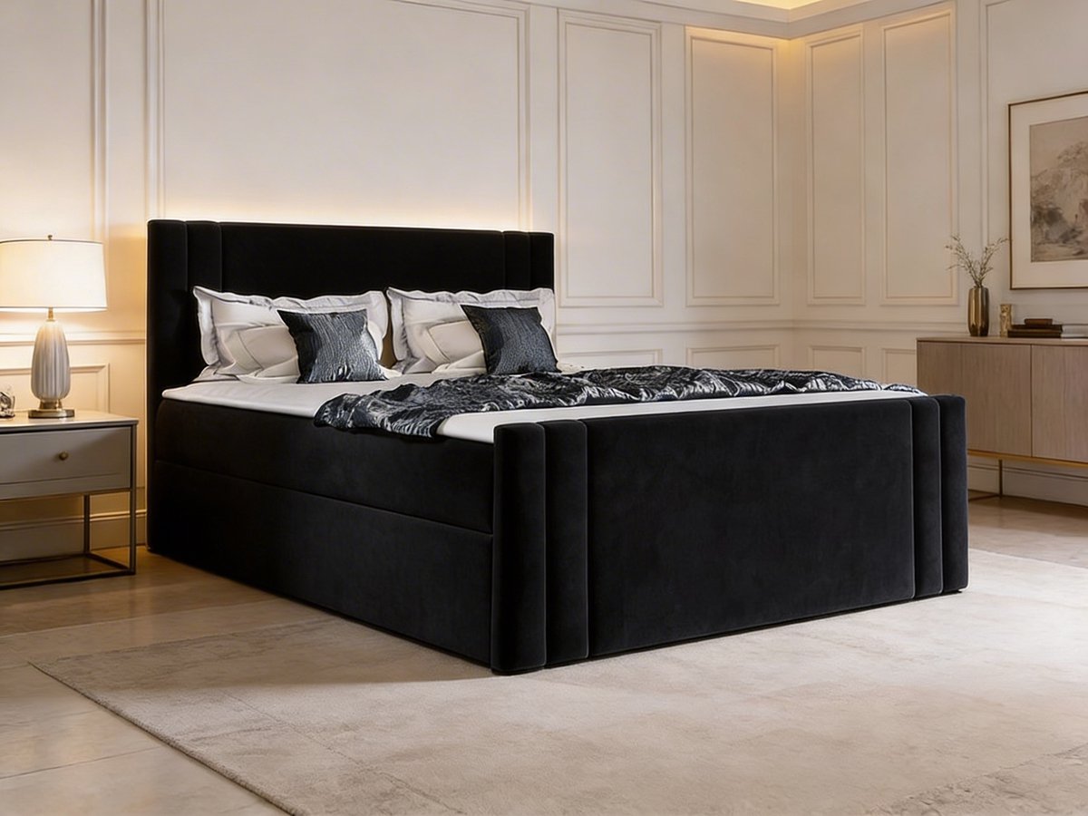 Noirvelle Boxspring Black – Koningstijl – Luxe Zwarte Boxspring – Modern Design Bed – Comfortabel Hotelbed