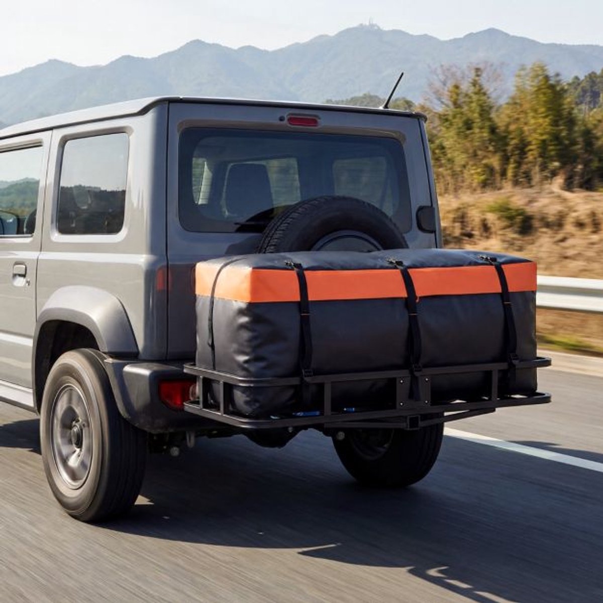 SureDeal® - Kamper - Achterbak - Trekhaak - Waterdichte - Opvouwbare Achtertas PVC - Verstevigde Riemen - 129x42x45 cm - Oranje+Zwart