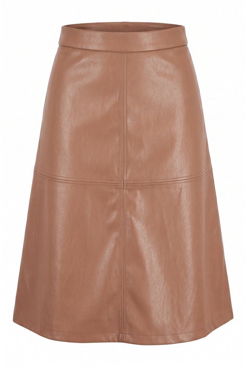 MIAMODA - Dames - Midirok met leerlook A-lijn in de naad verwerkte ritssluiting - Kaneelbruin - Maat 54