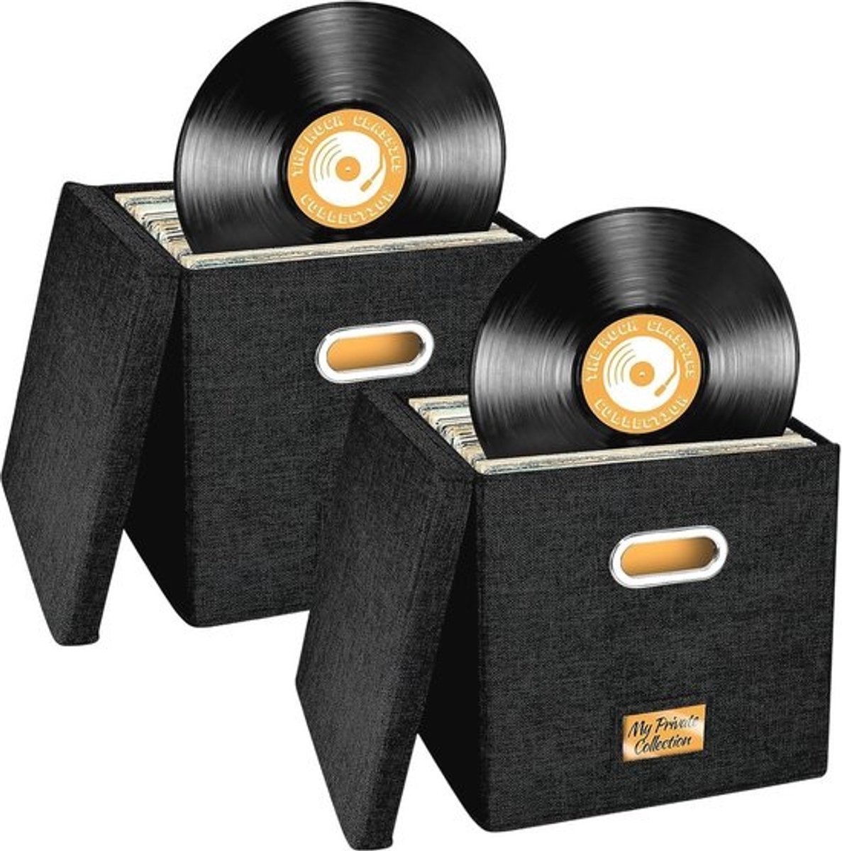 Vinyl Record Storage Box - 2PCS Foldable LP Organizer for 100+ Records, Albums, CDs, and More