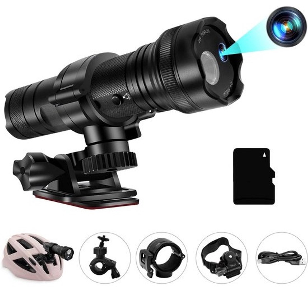 Mini Actiecamera HD 1080p met 120° Lens - Fiets, Motor en Helm Camera met Zaklamp & 32GB SD-kaart