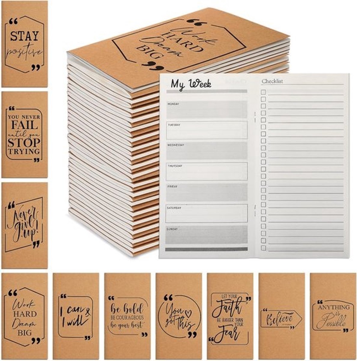 Wekelijkse Planner Notitieblokken To Do Lijst Ongedateerd met Inspirerende Citaten