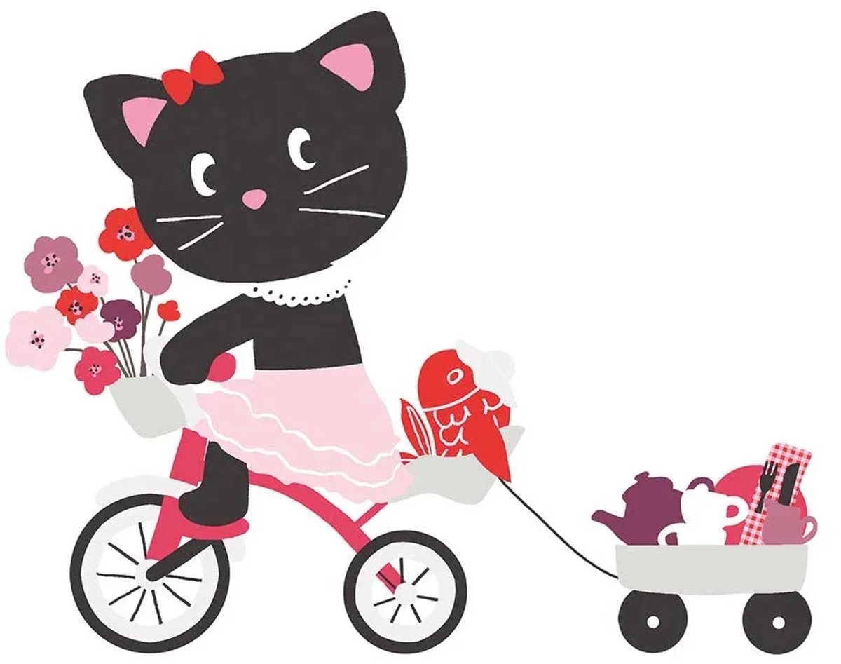 Lilipinso muursticker XL kat meisje met fiets