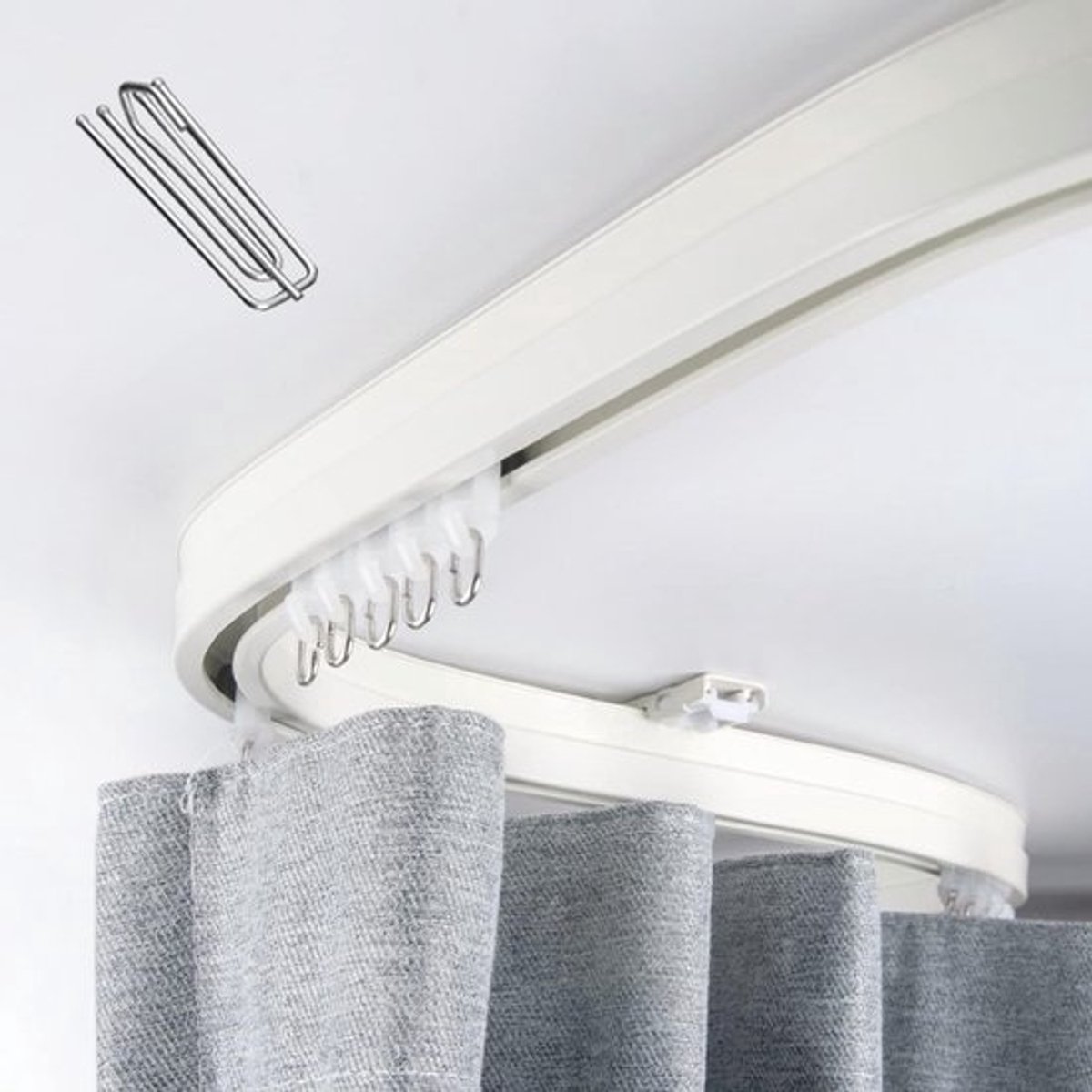 Flexibele Gordijnrail voor Plafond en Wand - Op Maat Te Knippen - Inclusief Haken