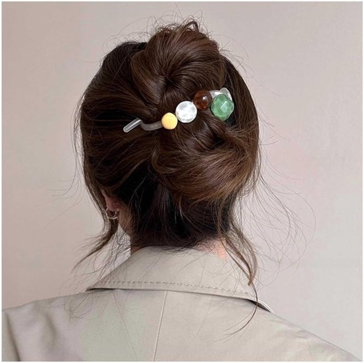 Grote Haarclip met Edelsteen, Witte Acryl Bananenclip voor Dames
