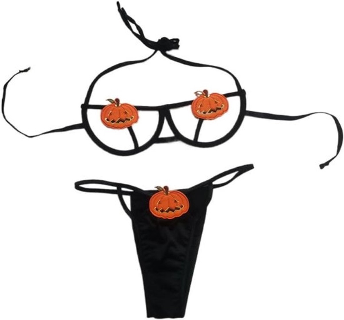 Sexy Halloween Lingerie Set Pompoen Duivel Cosplay Bikini Harnas BH en Slip