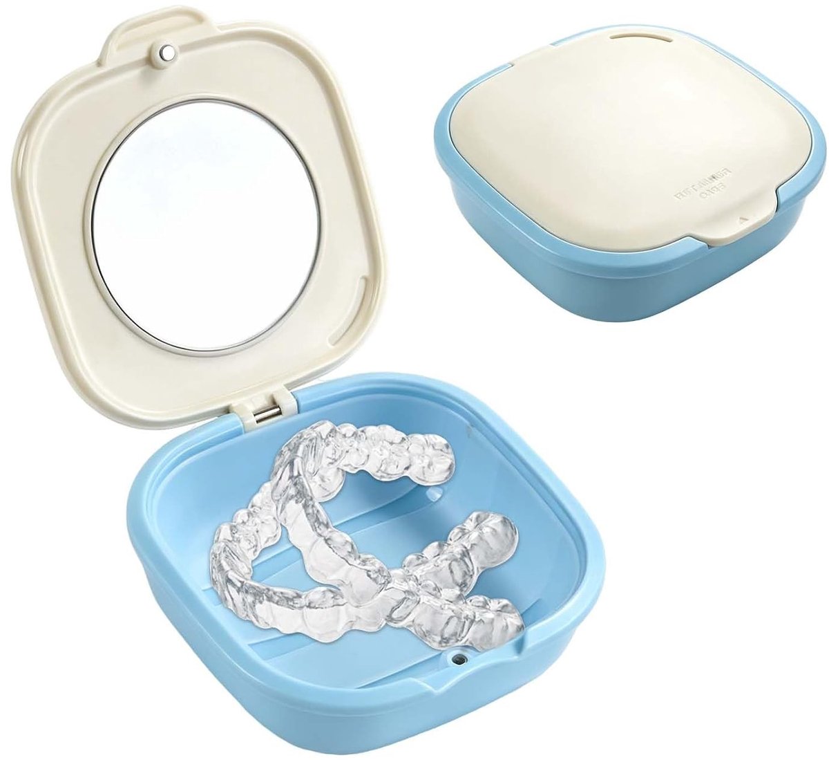 Tanddispenserhouder met spiegel - Beige - 8,7 x 8,4 x 3 cm - Duurzaam ABS - Voor Tandbeugels en Retainers