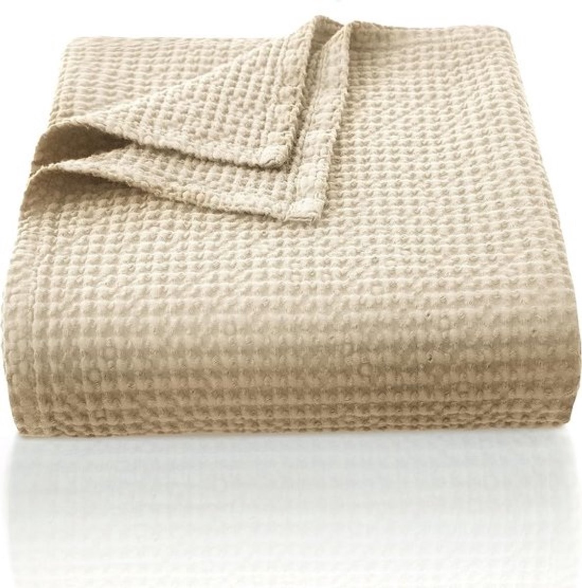Luxe Wafel Pique Sprei Katoen 220x240 cm - Beige | Lichtgewicht Deken voor Bank en Bed