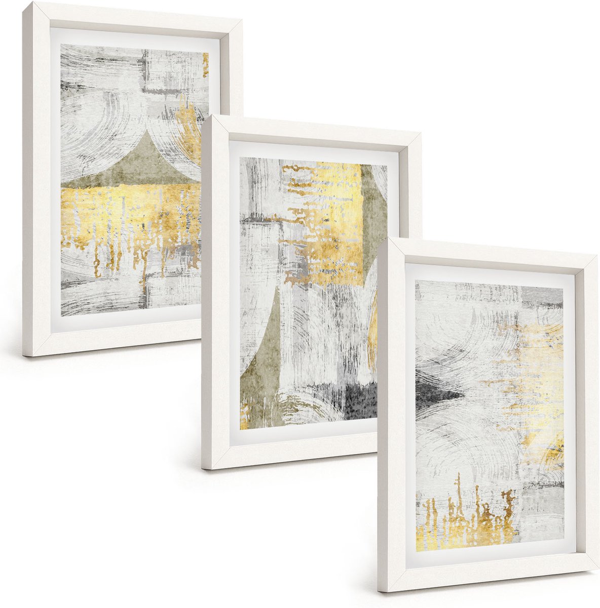Wallfluent 3-Delige Schilderij Set - Abstracte Minimalistische, Modieuze Schilderpatronen - 20 x 30 - Wanddecoratie - Muurdecoratie - Woonkamer - Decoratieve Schilderijen