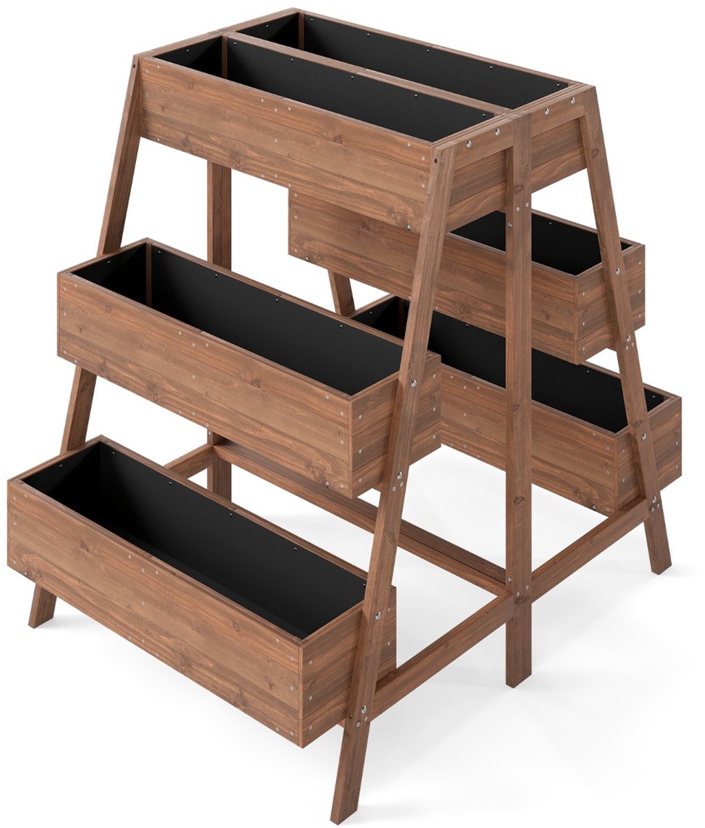 SureDeal® - Plantenbak - Verhoogde Tuinbak - Meerdere Niveaus Houten - Meerdere Lagen - Lattenbodem - 126x90x115 cm - Koffiebruin