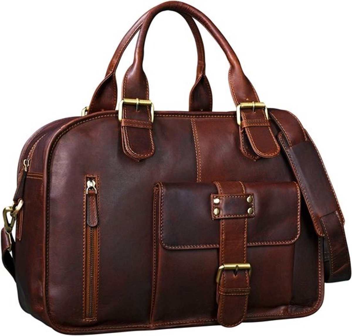 Leren Aktetas Unisex Groot Model Schoudertas Vintage Bruin - Geschikt voor Werk en Studie