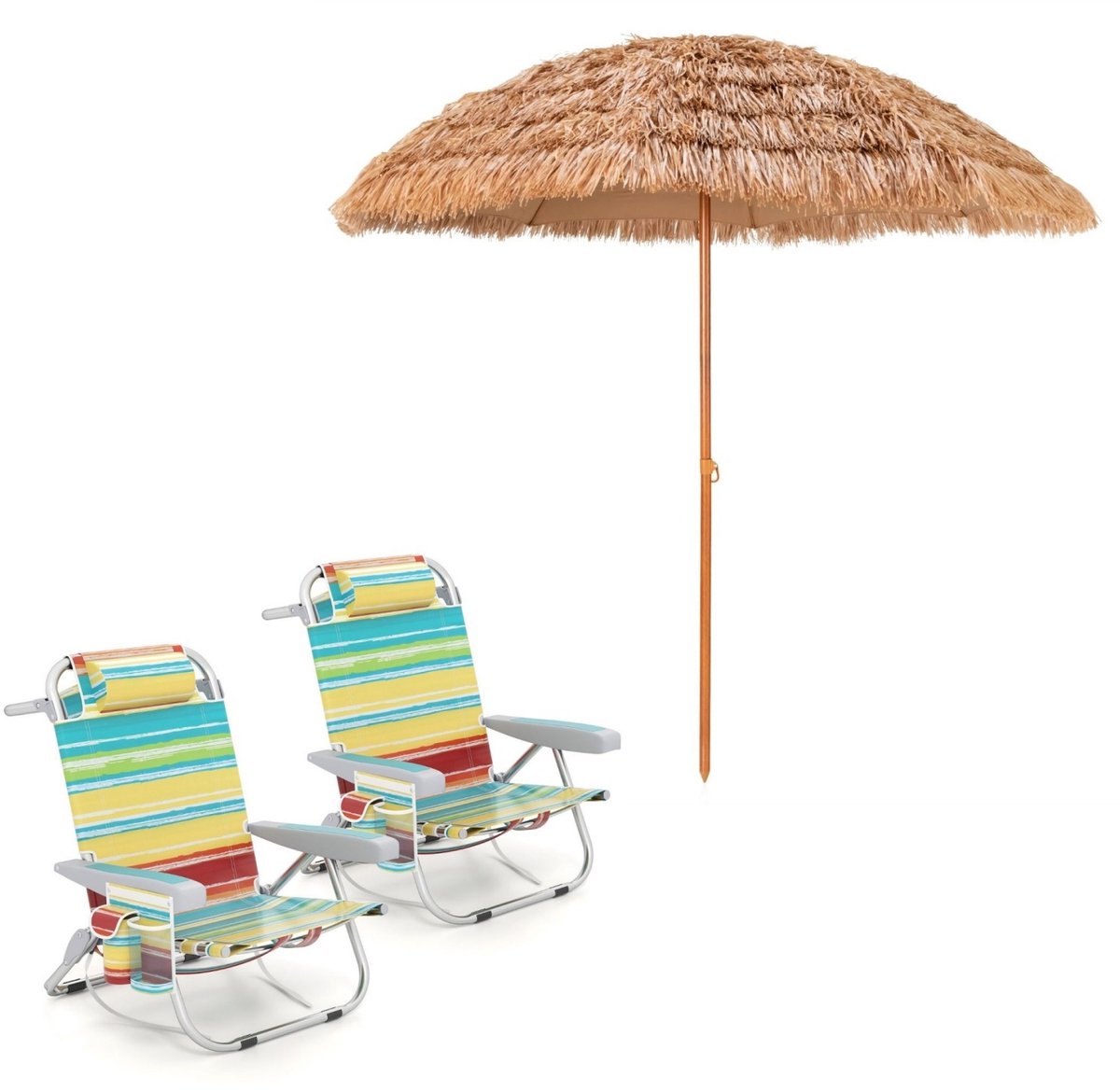 SureDeal® - Ligbed - Strandstoel - Verstelbare Rugleuning Standen - Marine blauw - Multicolor - Roze - 205x205x222 cm - Natuur