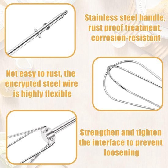 Roerstaafjes Handmixer - Garde Opzetstukken - Bakken en Mixen - Roestvrij Staal - 2 stuks - Zilver — afbeelding 3