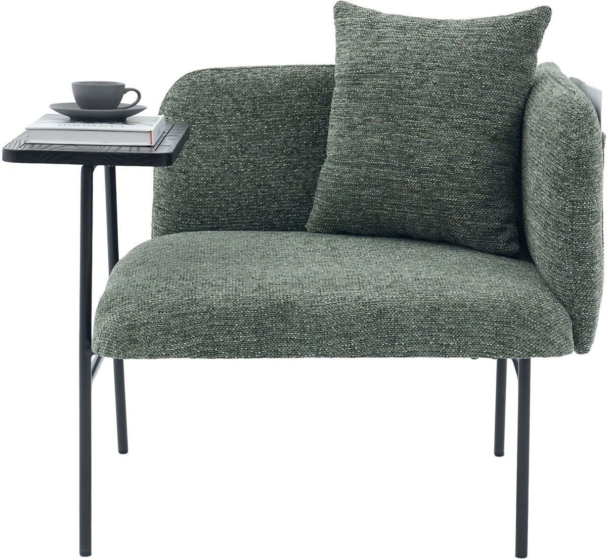 Ropilly Smaragdgroene Chenille Fauteuil - Moderne Eenpersoonsstoel Met Bijzettafel - Twee Opbergvakken - 250kg Draagvermogen - Woonkamer - 86x72x71cm - Smaragdgroen