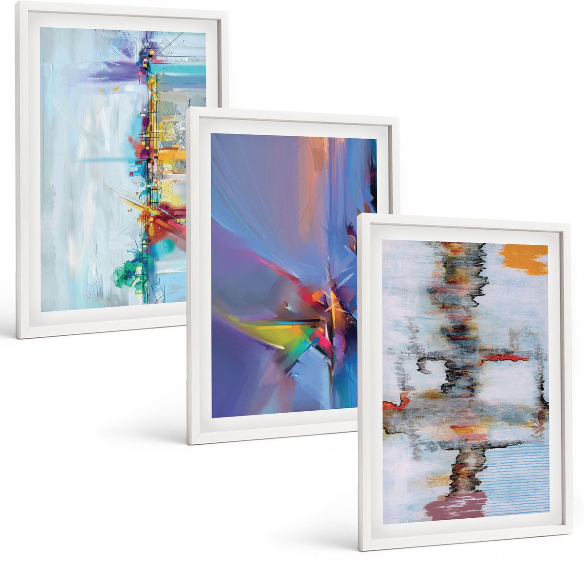 Wallfluent 3-Delige Schilderij Set - Abstracte Composities In Schilderstijl - 40 x 60 - Wanddecoratie - Muurdecoratie - Woonkamer - Woonkamer Decoratie