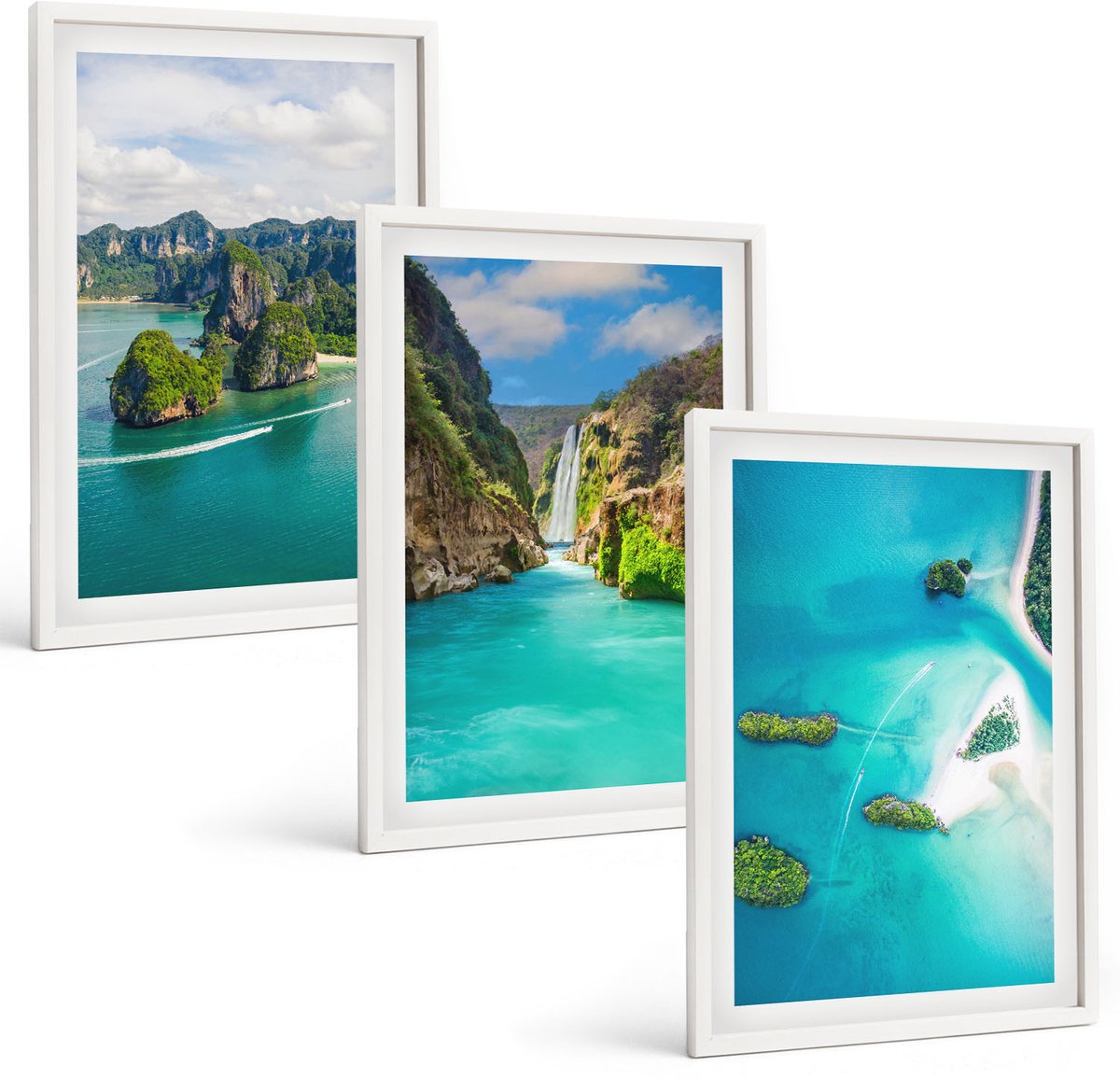 Wallfluent 3-Delige Schilderij Set - Tropische Landschappen Met Eilanden En Turquoise Water - 40 x 60 - Stijlvolle Muurdecoratie - Kantoor - Woonkamer Decoratie