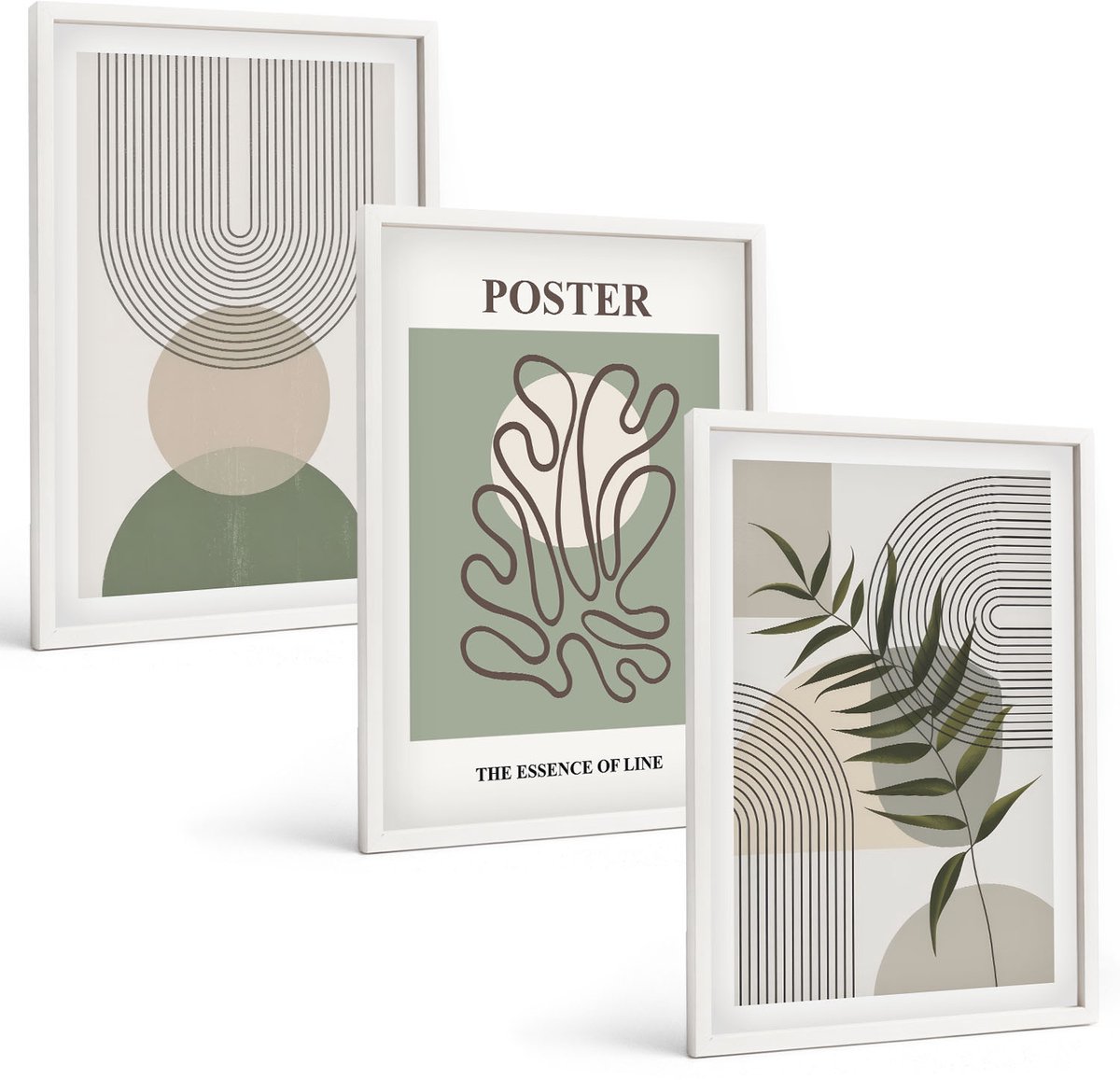 Wallfluent 3-Delige Schilderij Set - Geometrische Abstracte Botanische Patronen Poster - 40 x 60 - Decoratieve Schilderijen - Woonkamer - Interieur - Moderne Wanddecoratie