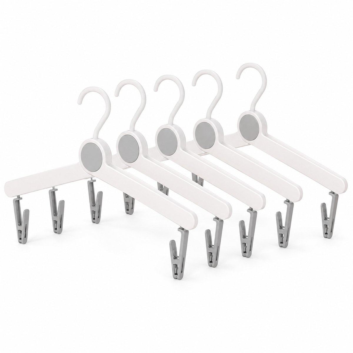 Bobypet - Kledinghangers -5-delige set Reiskledinghangers Opvouwbaar - Compacte Kleerhangers met 180 Graden Clip - Draagbare Kledinghanger voor Reizen en Hotel - Wit