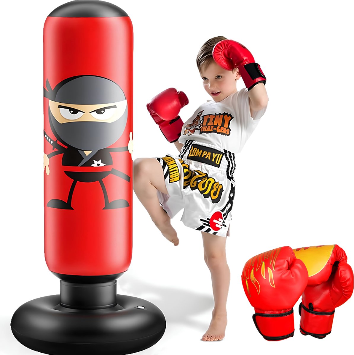 KIRA® Bokspaal - Bokspaal Kinderen - Opblaasbare Bokszak - Staande Bokszak - Rood - 17cm x 17cm x 24cm