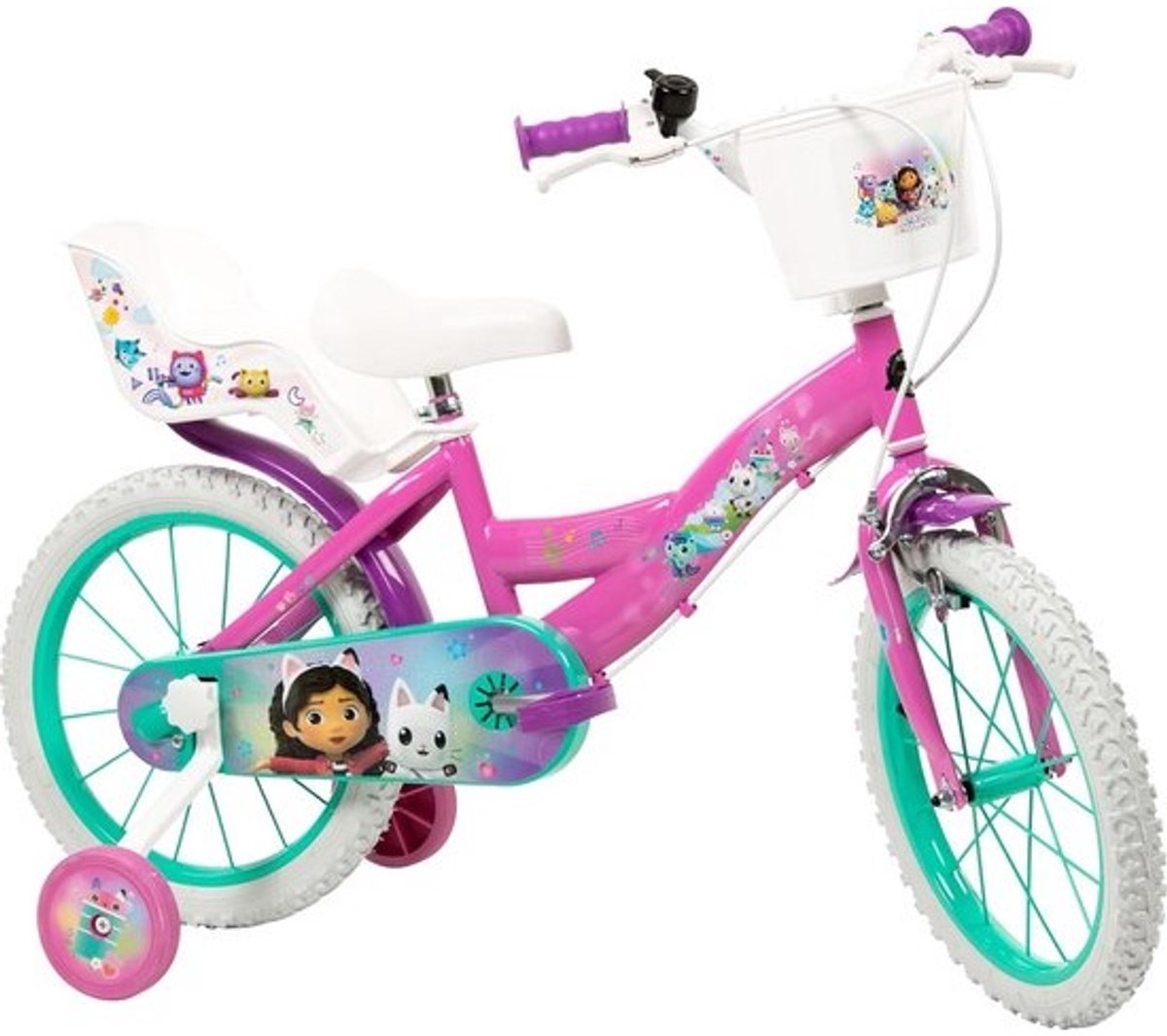 Poppenhuis Kinderfiets 14 inch Roze met Zijwieltjes voor Kinderen