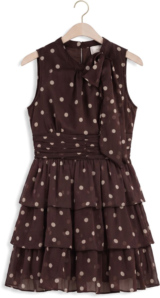 Notre-V May Big Dot Dress Dames - Jurk - Bruin - Maat 42