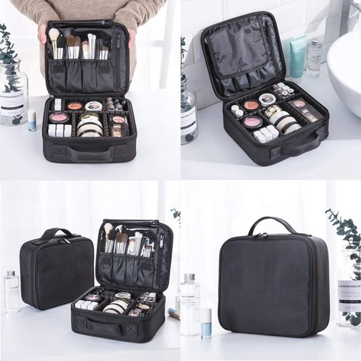 Reis Make-up Tas - Cosmetica Organizer Koffer met Verstelbare Scheidingswanden voor Make-up, Make-upkwasten, Toiletartikelen, Sieraden en Digitale Accessoires - Zwart
