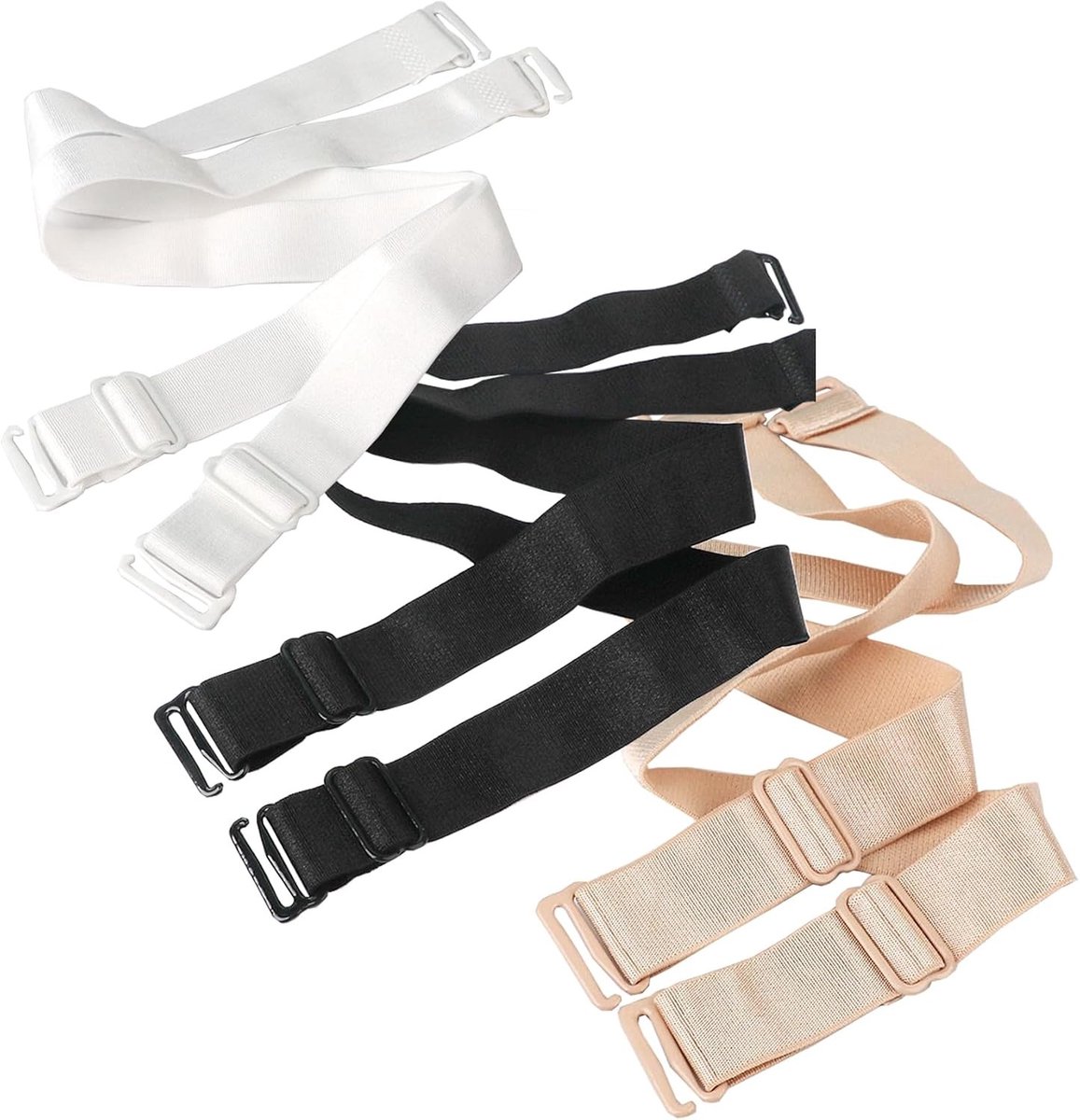 Vervangende elastische bh-schouderbanden voor dames - 3 paar, antislip lingeriebanden in zwart, wit en beige, 18mm breedte