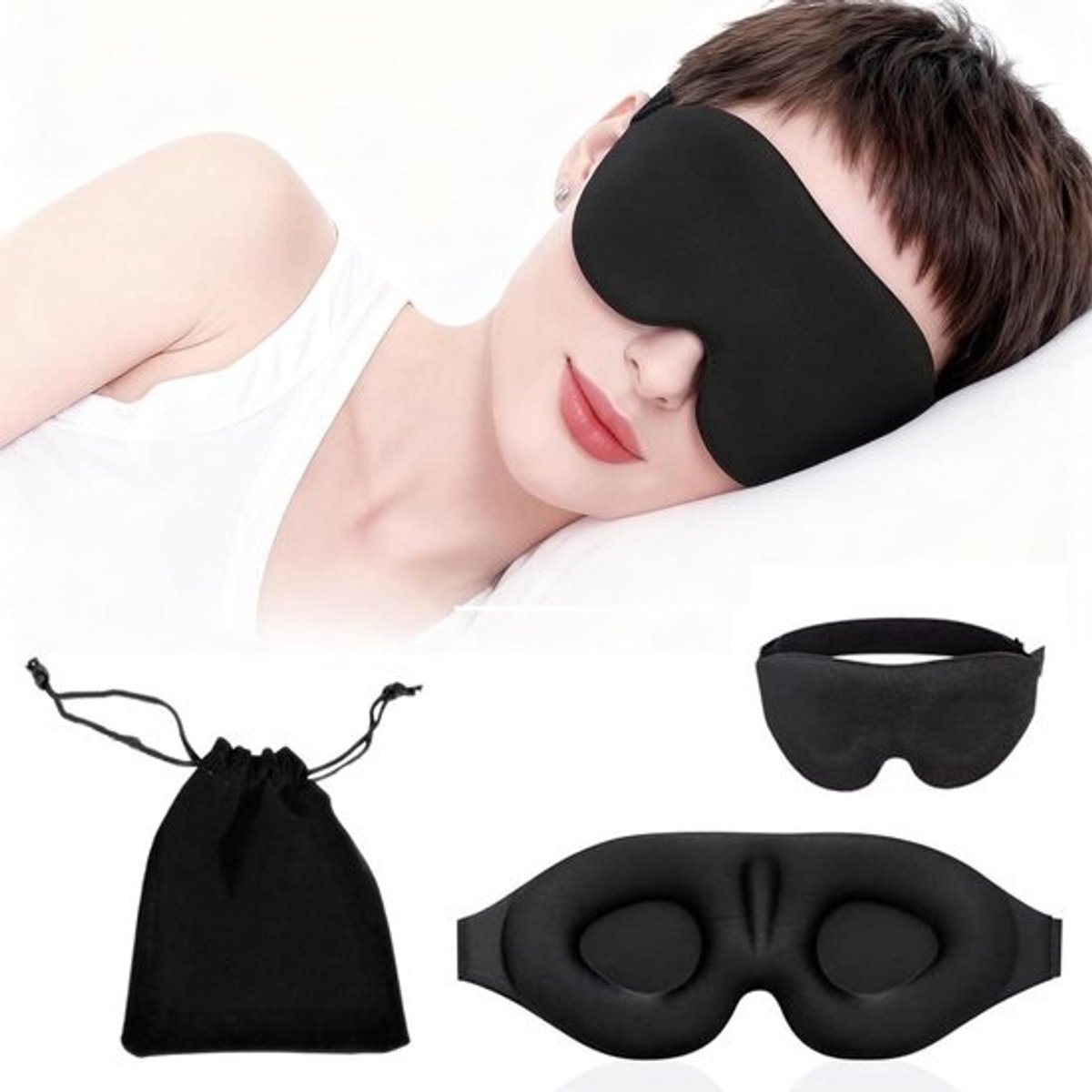 3D Slaapmasker zwart verstelbaar comfortabel reizen dutjes nachtrust ergonomisch ontwerp volledige lichtblokkering