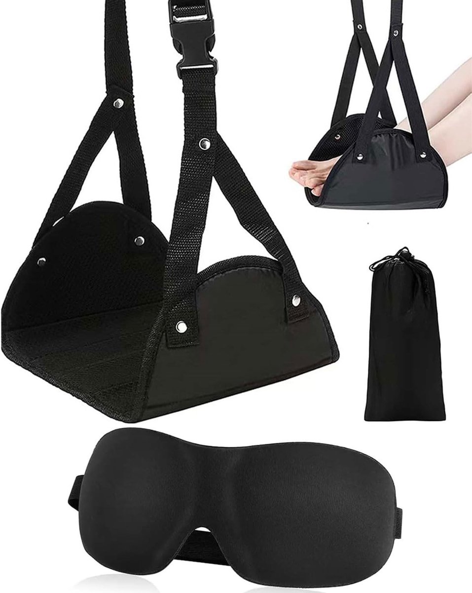 Set van 2 vliegtuig voetsteunen en slaapmasker, comfortabele voetsteun van traagschuim, ideaal voor reizen en kantoorgebruik