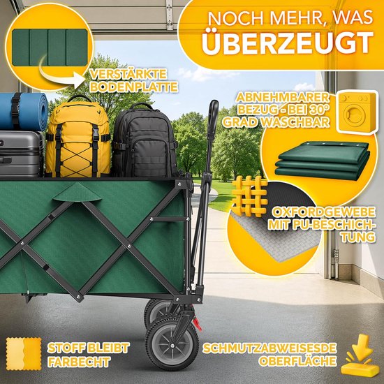 Bolderkar Opvouwbaar - Handwagen Transportkar - Dingen Vervoeren - XXL Laadvolume 215L - Max 150 kg - Groen van Bolderkar Opvouwbaar — afbeelding 5