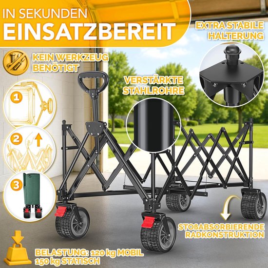 Bolderkar Opvouwbaar - Handwagen Transportkar - Dingen Vervoeren - XXL Laadvolume 215L - Max 150 kg - Groen van Bolderkar Opvouwbaar — afbeelding 4