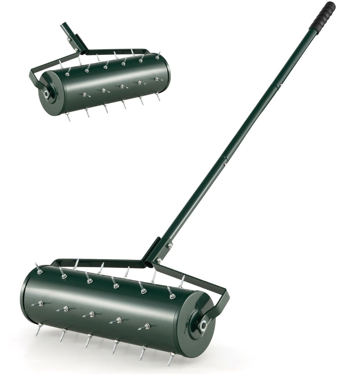 SureDeal® - Tuinier - Gazonbeluchter Handmatig Gazonrol - Steel - Spijkers Handverticuteerder Rollend - 53x130 cm - Groen