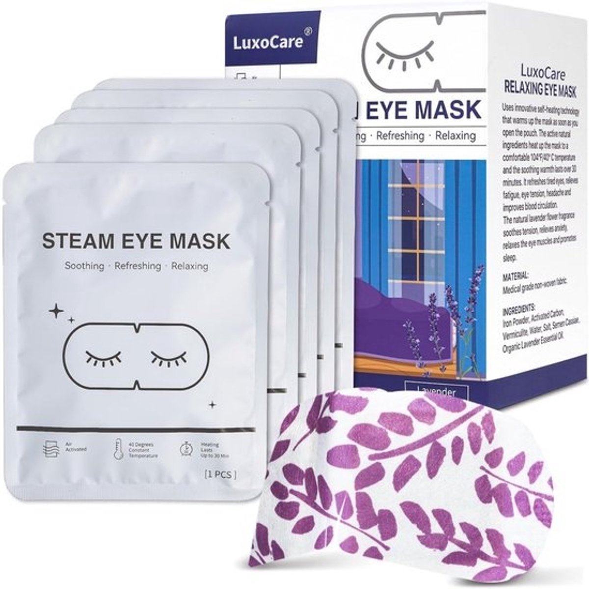 Warmte Oogmasker - Verwarmend Compress - Ontspanning Ogen - Wegwerp Comfort - 14 x 11 cm - Paars