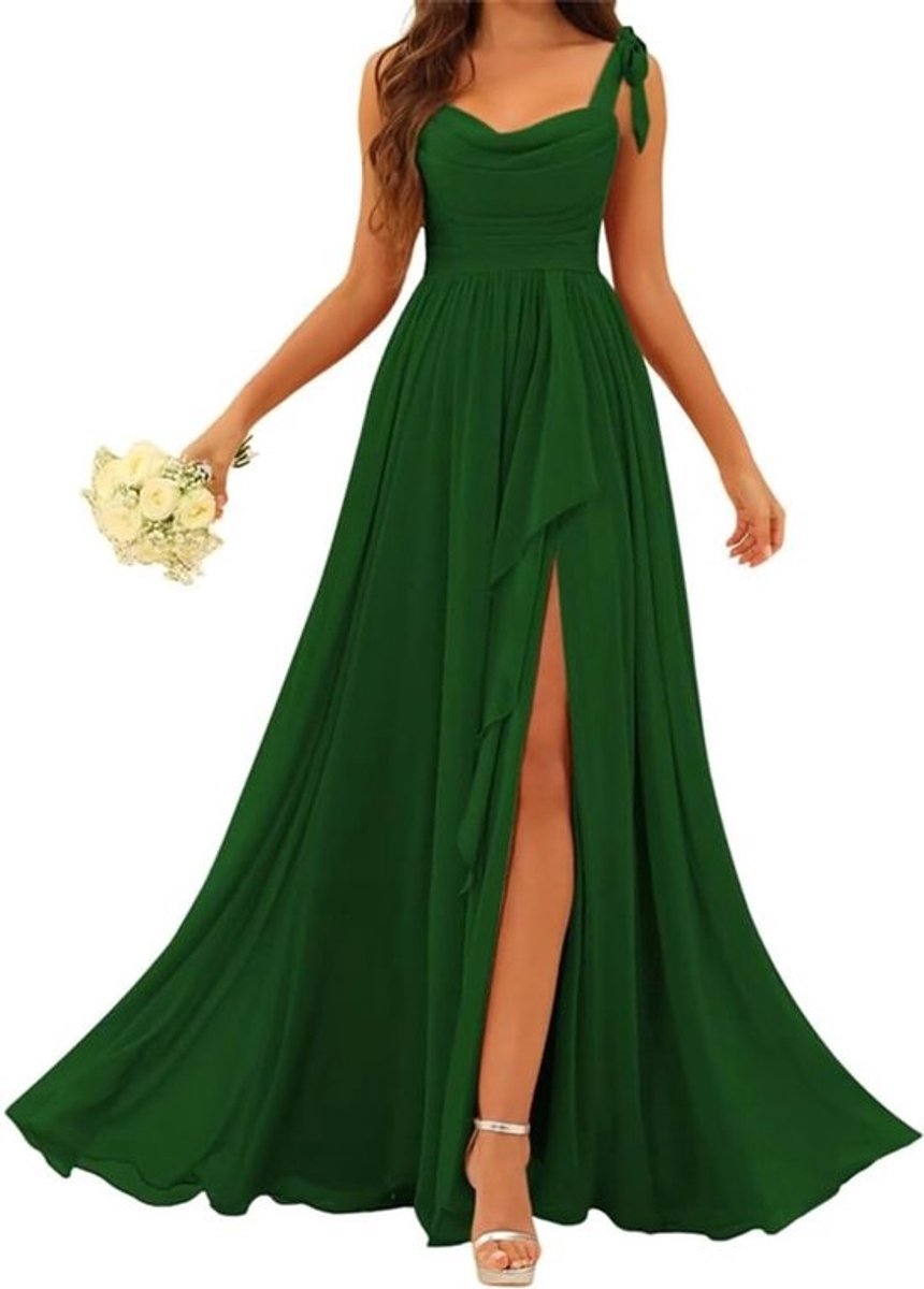Chiffon Jurk - Avondjurk Cocktailjurk - Feestelijke Gelegenheden - Met Split - Ruime Maten