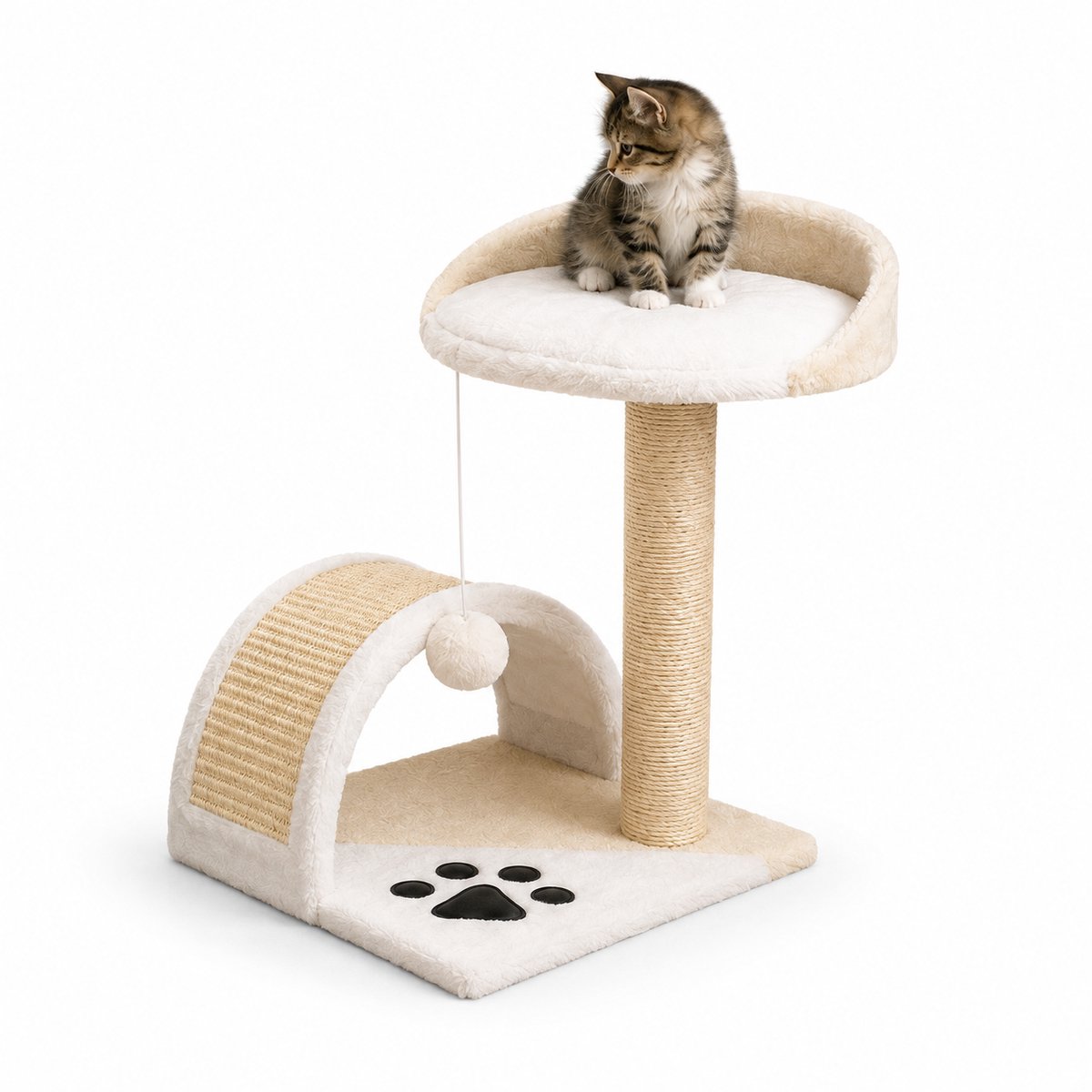 belviona Kattenkrabpaal 43 cm, met krabboog, speelbal & ligplateau, beige/wit