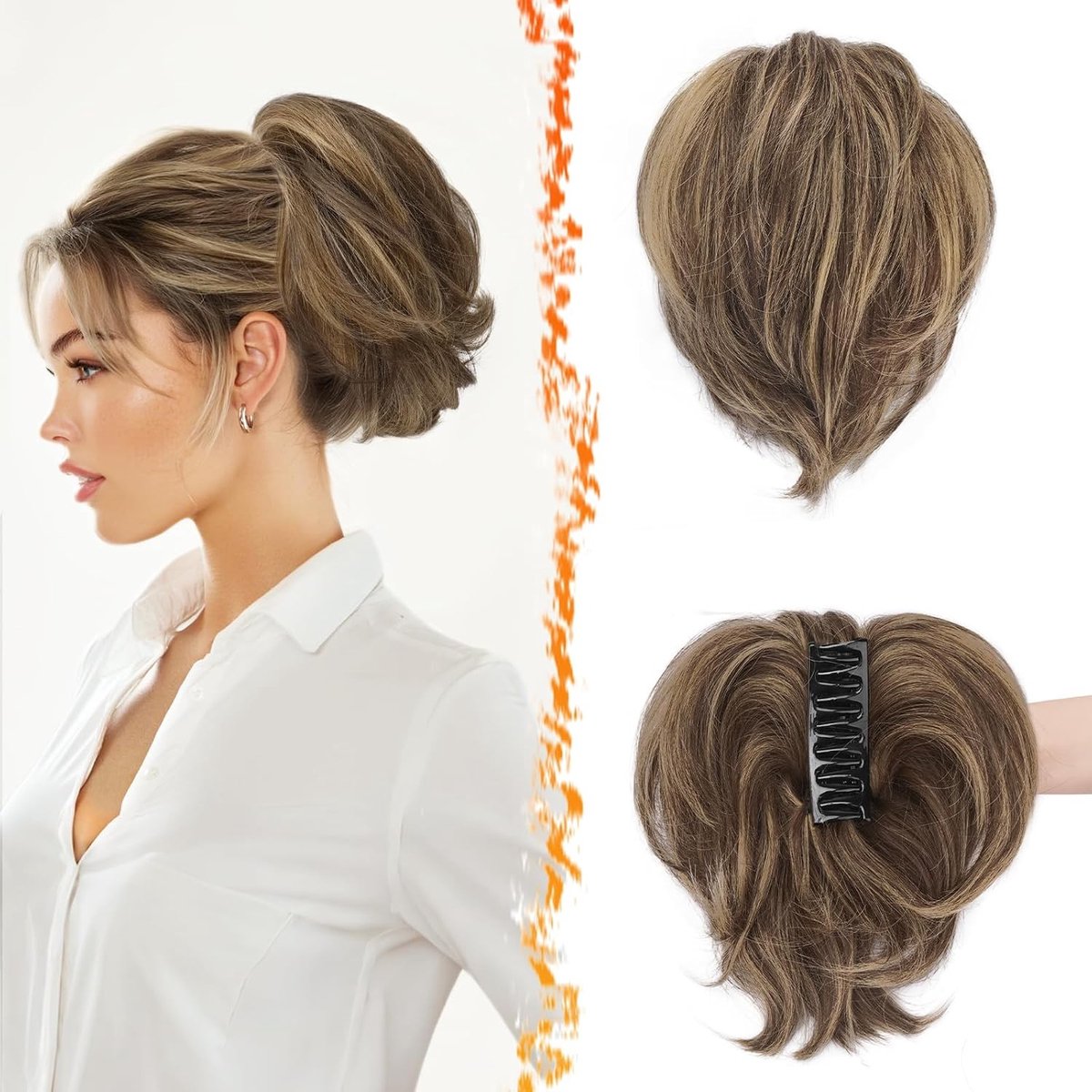Korte Ponytail Extension van Echt Haar met Buigbare Metaal, 20 cm Claw Clip voor Dikke Natuurlijke Messy Bun in Medium Bruin en Blond voor Vrouwen