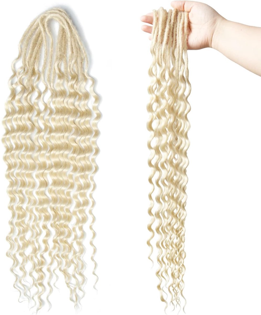 24 Inch Dubbele Eind Dreadlock Extensions met Krullende Einden - Zachte, Voorgehaakte en Dunne Wavy Dreads, 15 Strengen per Verpakking voor een Natuurlijke Look