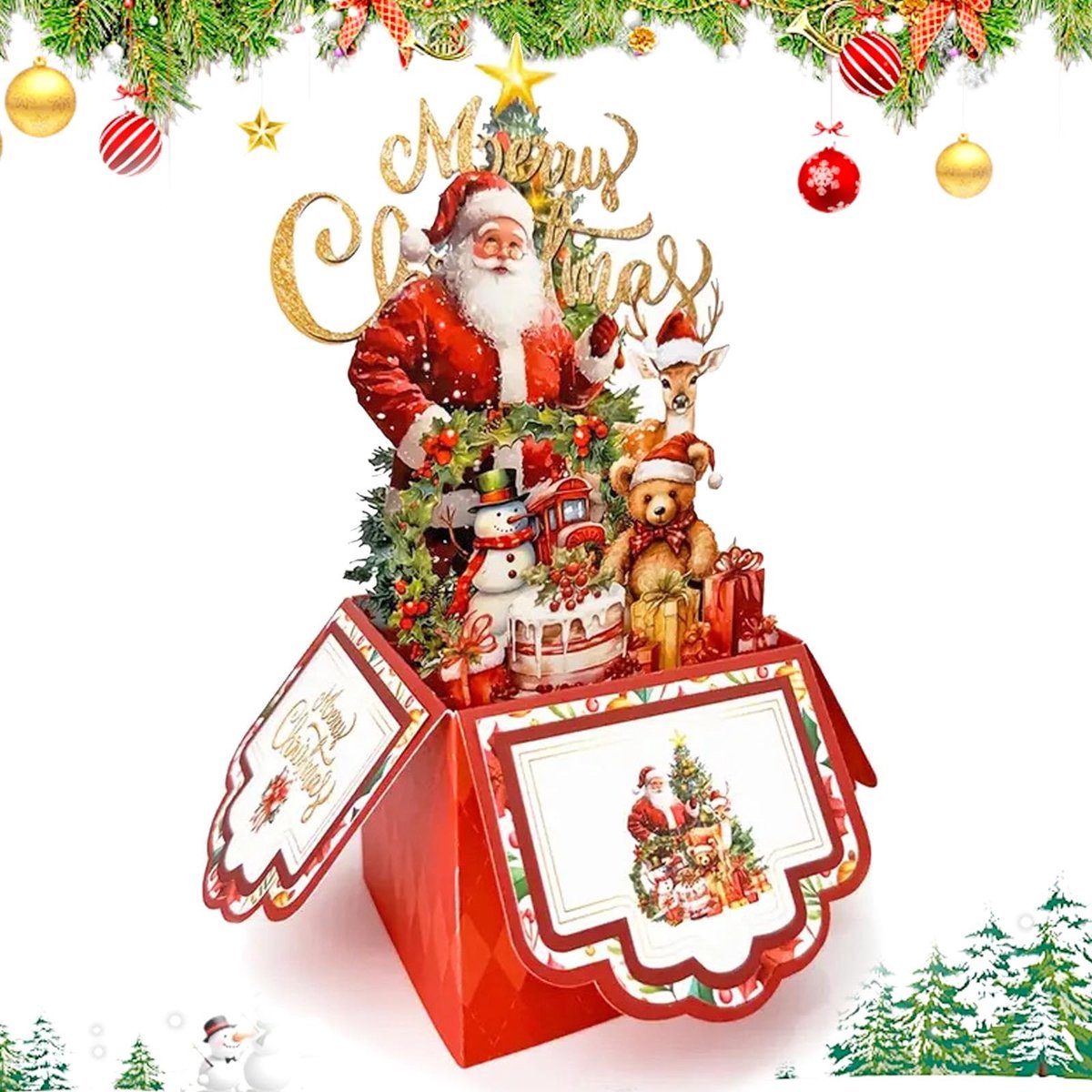 Dailygoods- Kerstkaarten 3D - Pop-up Kaart - Vrolijke Kerstkaart - Cadeaus voor Dames/Heren - Ruimte voor Gevoelens - Rood Papier 19,9 x 16,5 cm