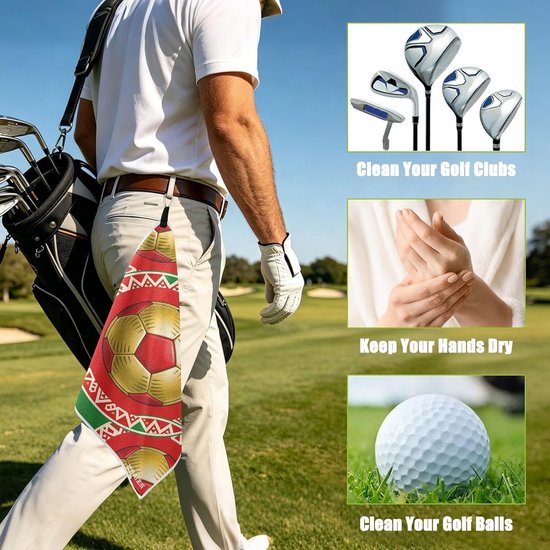 Golfhanddoek - Golfaccessoire Microvezel handdoek - Golfclubs Reinigen - Wafelweefpatroon - 18x18 inch - WK Voetbal — afbeelding 4