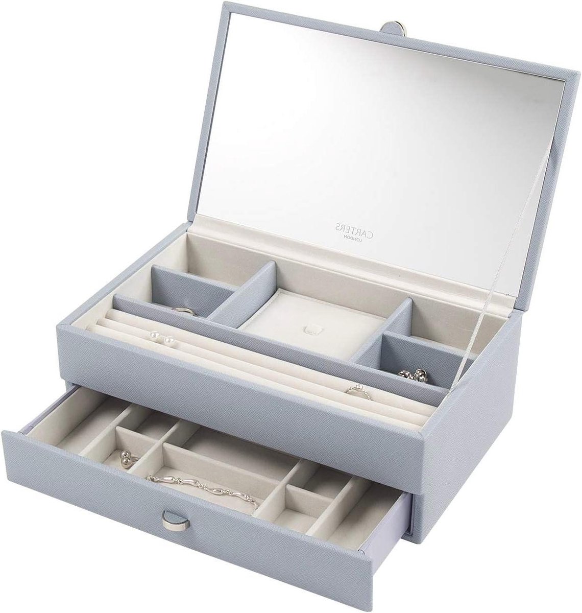 Sieradendoos Medium - Juwelendoosje Opberger - Sieraden Opbergen - Verschillende Compartimenten - 28 x 17 x 10 cm - Dusky Blue