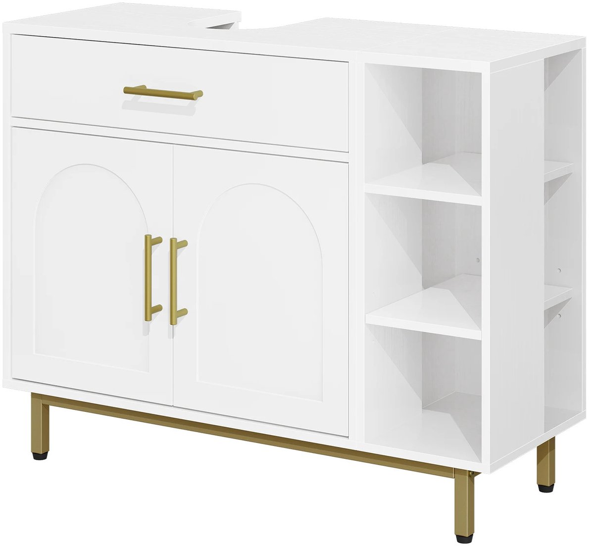 LUMÉ STORE Wastafelonderkast - Badkamerkast - Badkamermeubel - Wastafelmeubel - 2 Deuren - Verstelbaar - 80x64x30cm - Wit