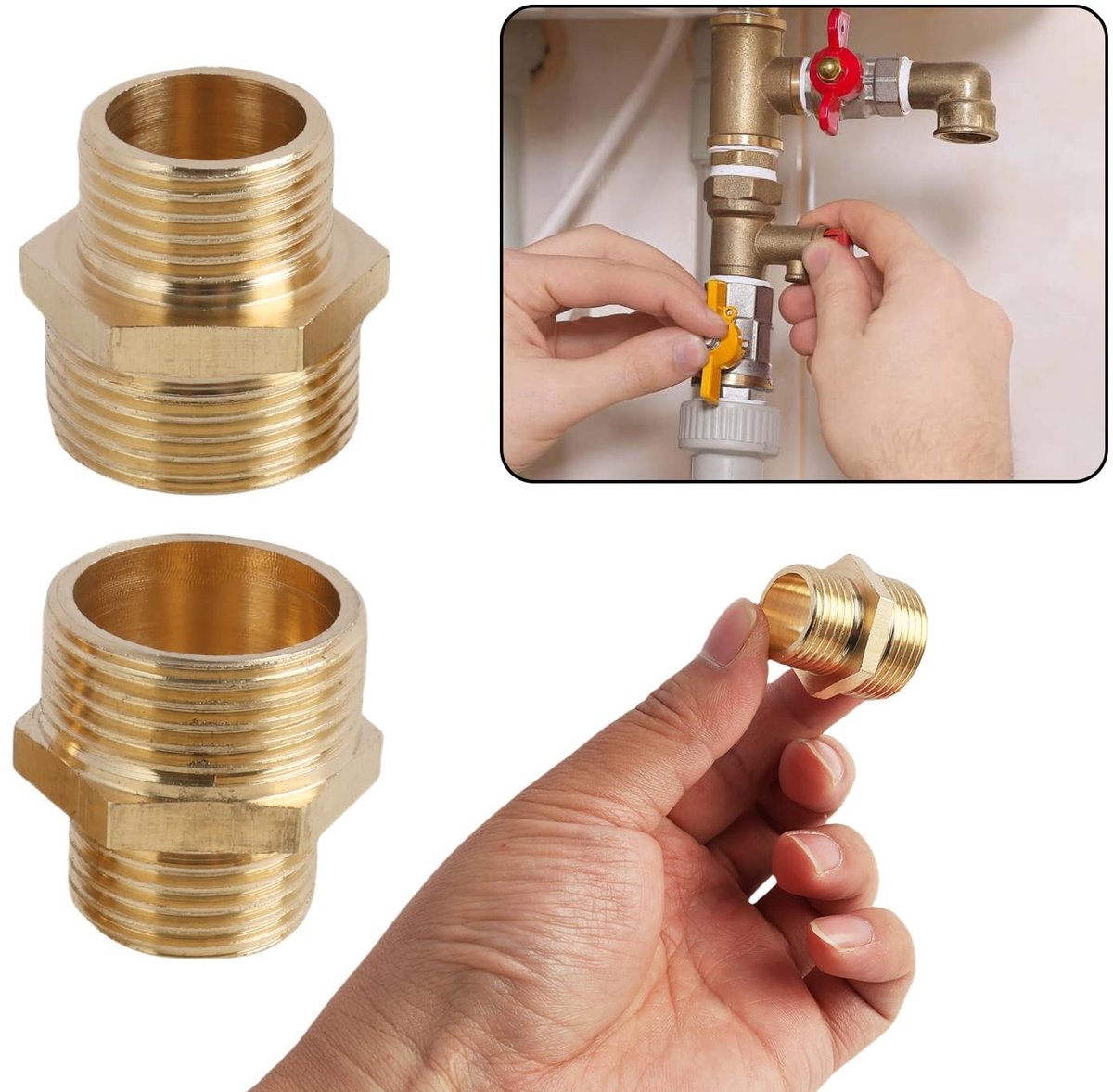 Dailygoods- Verloopstuk Set van 2 - Messing Reduceerbussen - 3/4 inch naar 1/2 inch - Slangaansluiting - Duurzaam Koper - Voor Sanitaire Installaties - Adapter