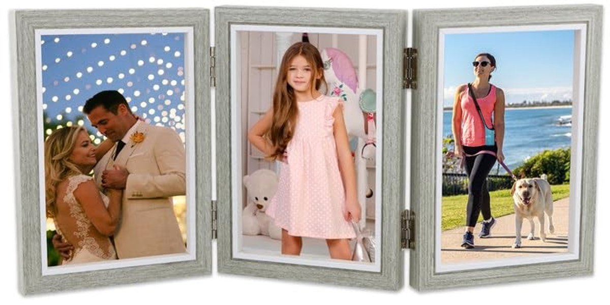 Dailygoods- Fotolijst Drievoudig - Inklapbare Fotolijst - Houten Fotolijst - Bruin - Collage voor Wandfoto's - 15 cm Afmetingen - Collagefotolijst